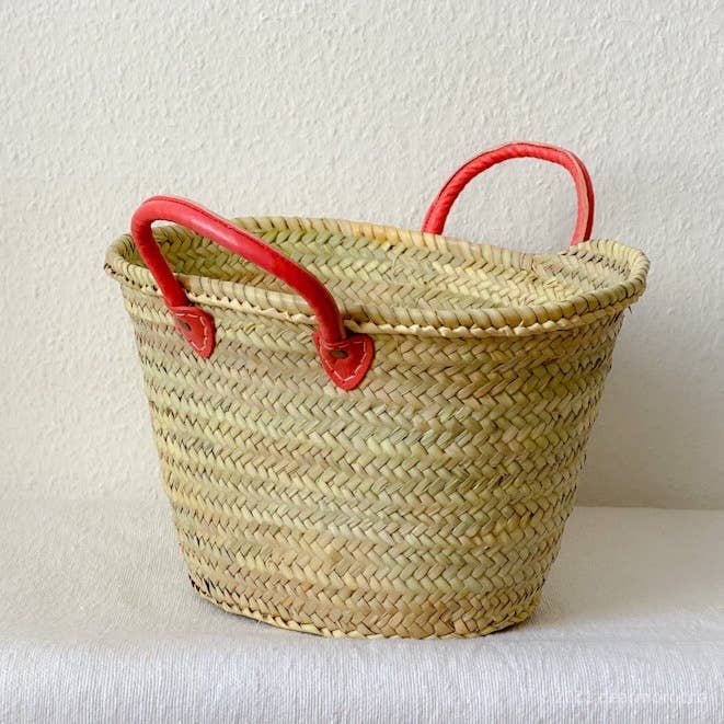 French market basket // Moroccan / with short leather handle