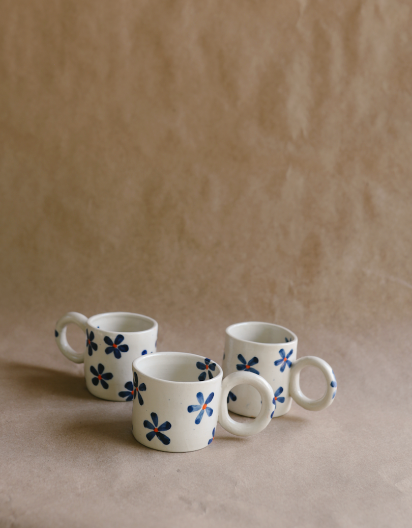 Espresso Cup - indigo daisies 4oz