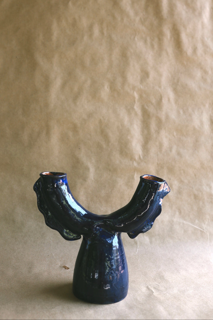Indigo Arched Cylinder Vase with Ruffles