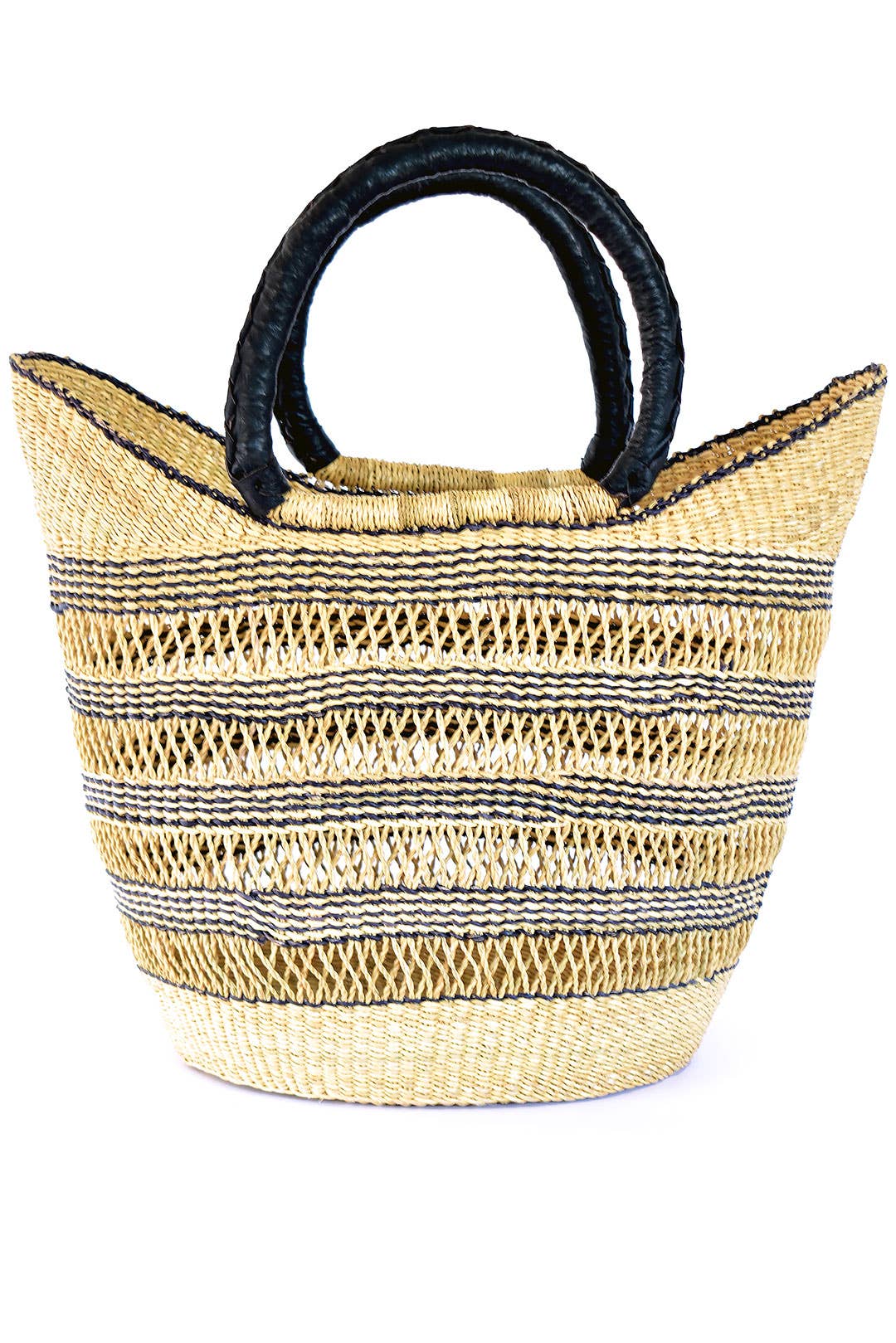 Ghanaian Pinstripe Lacework Wing Shopper with Leather Handles