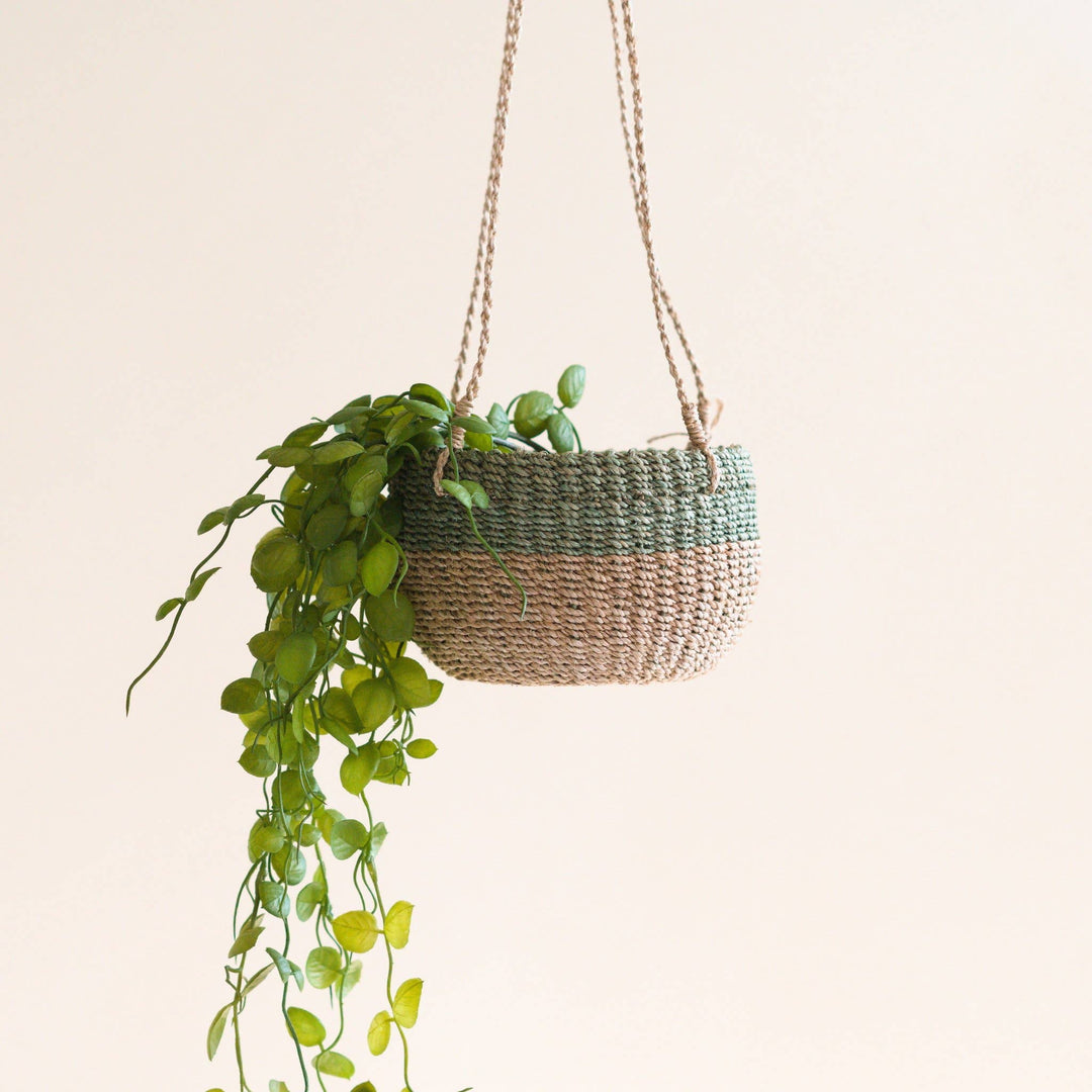 Natural + Sage Hanging Planter - Hanging Bin