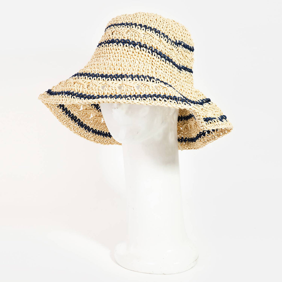 Striped Knitted Straw Bucket Hat