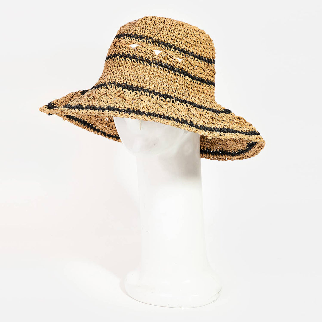 Striped Knitted Straw Bucket Hat
