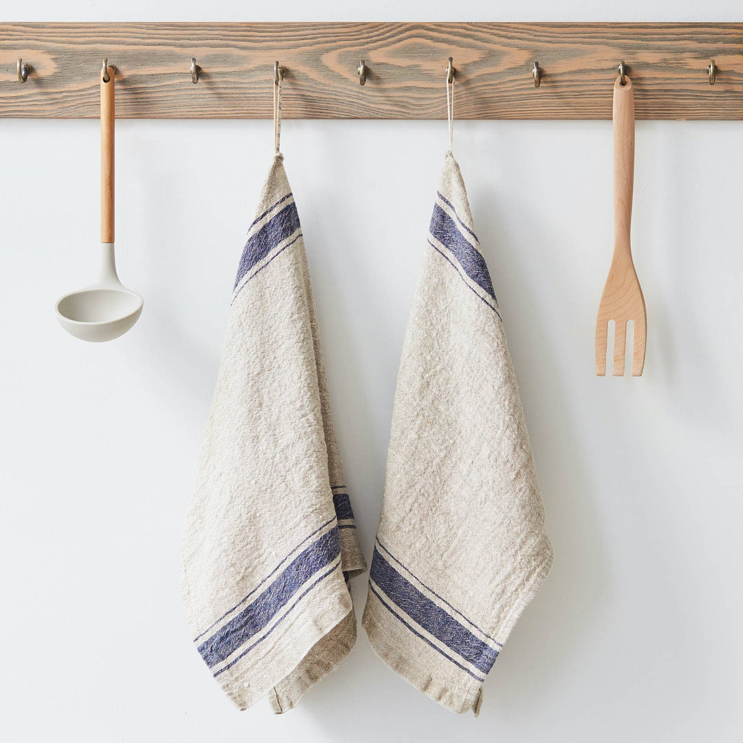 Blue Stripe Vintage- Style Linen Kitchen Towel