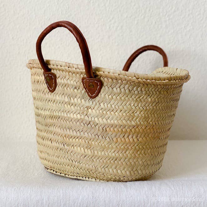 French market basket // Moroccan / with short leather handle