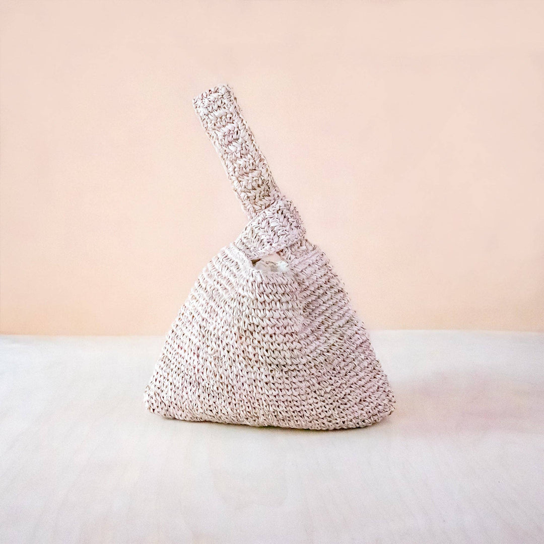 Dusty Rose Crochet Knot Bag - Straw Purse