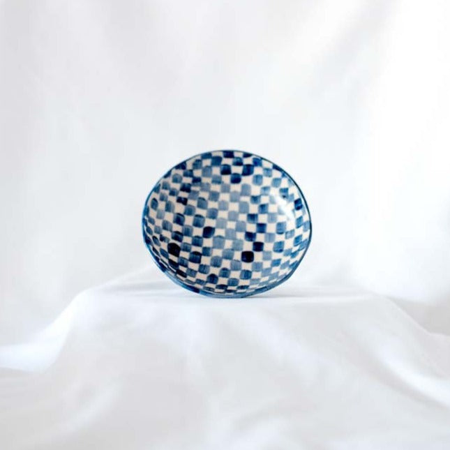 Small Shallow Bowl - indigo checkered