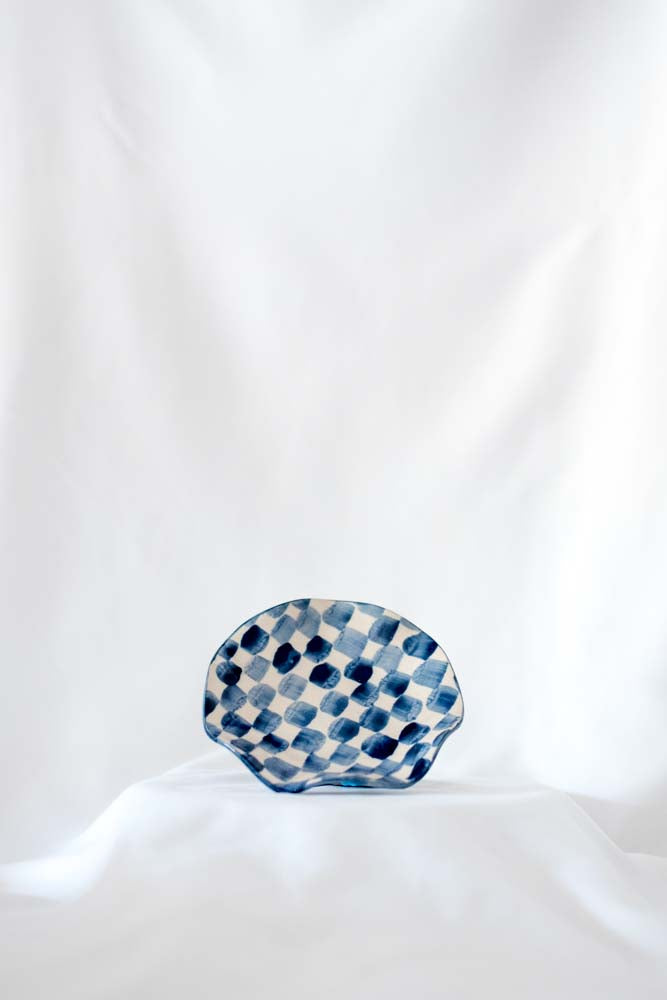 Ruffle Dish - indigo checkered