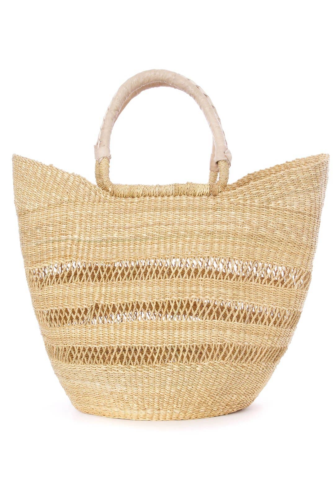 Natural Ghanaian Lacework Wing Shopper with Dye-Free Leather